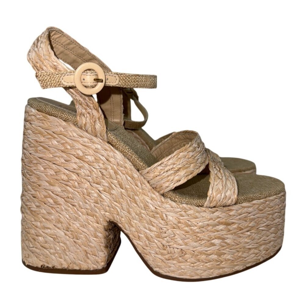 Larruoude Carmen Women's Sandal Jute Raffia Platform Espadrille Natural Size 11